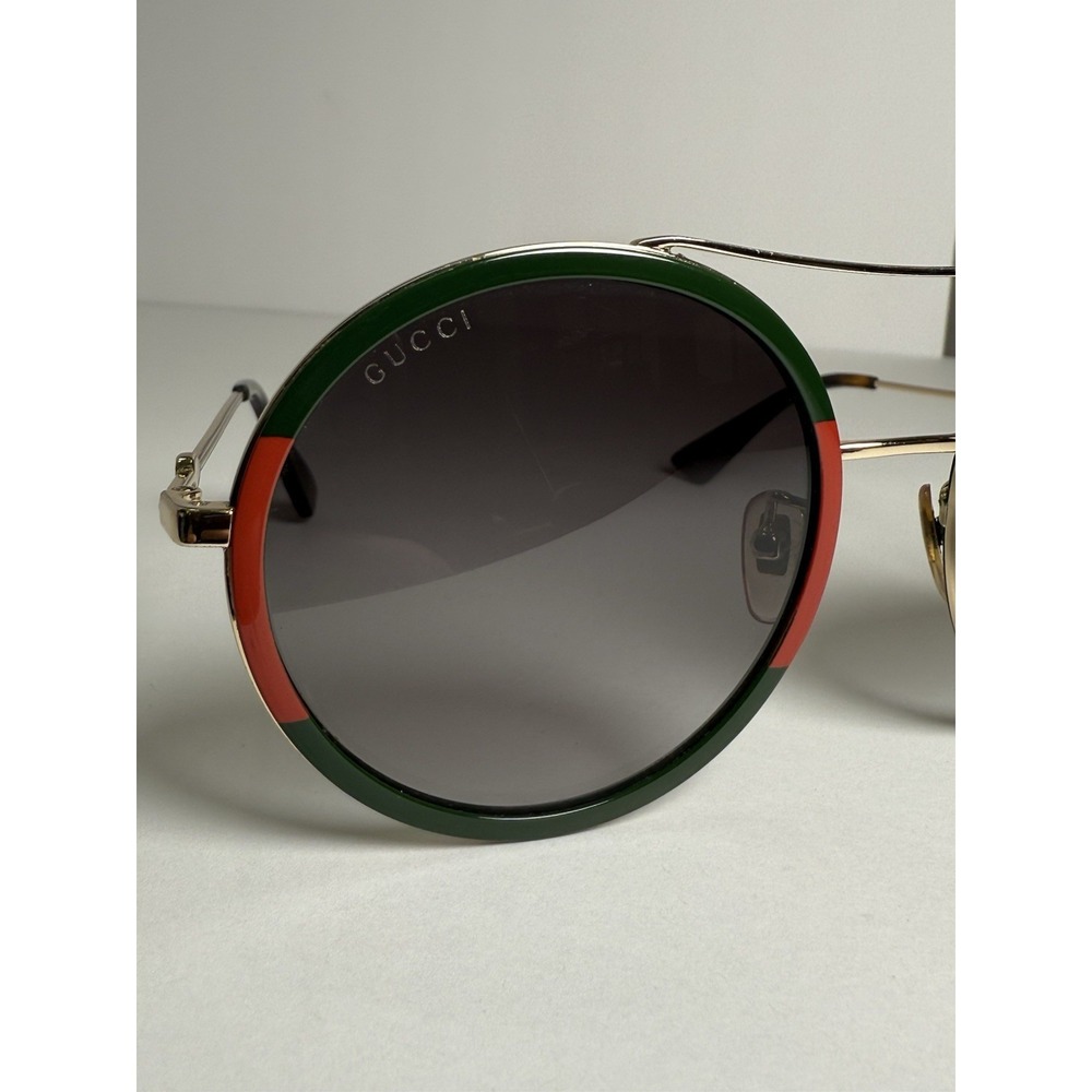 Gucci GG0061S Round Sunglasses Gold Green Red Gradient Lens 60mm Italy Bee - Picture 4 of 13
